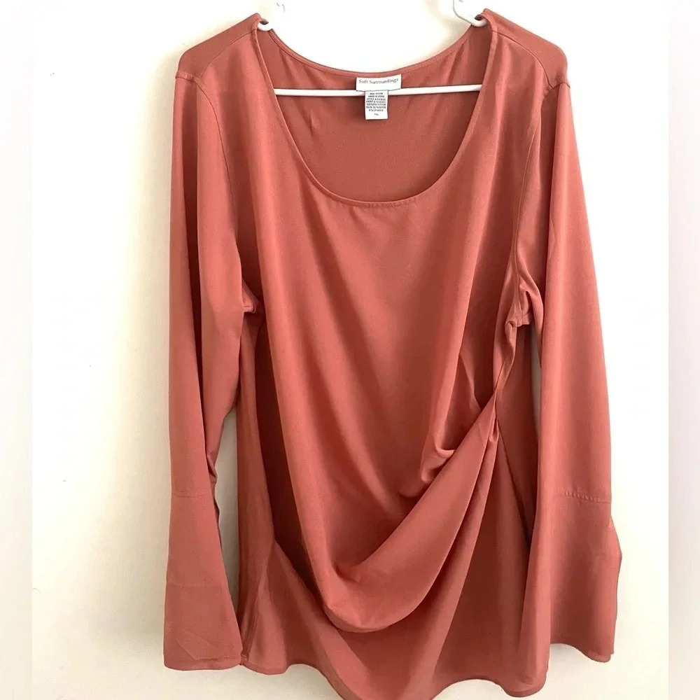 Soft Surrounding rust orange side ruched bell sleeve tunic TXL